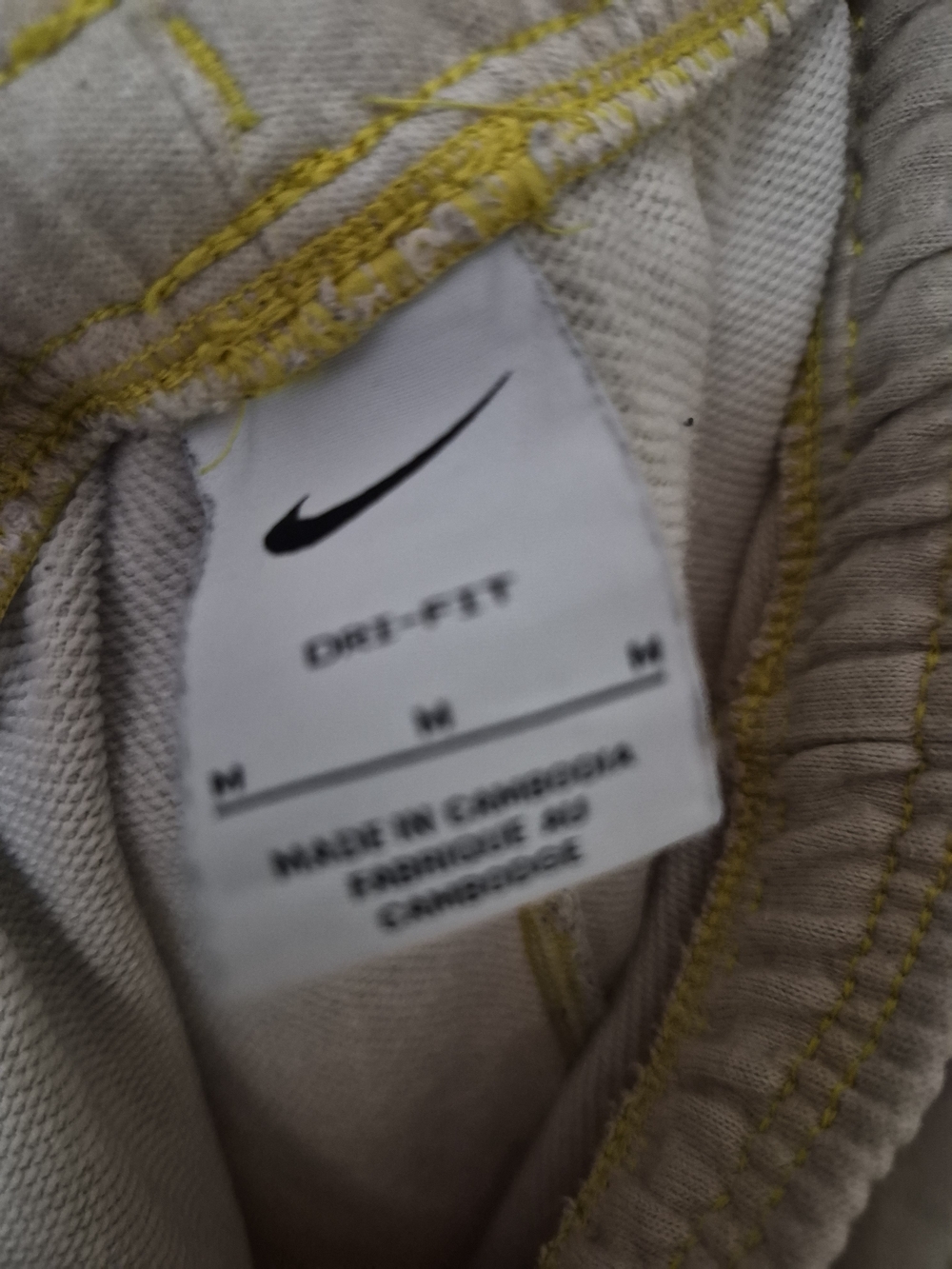 Nike Light Beige Drawstring Joggers with Yellow Stitching - Picture 3 of 4